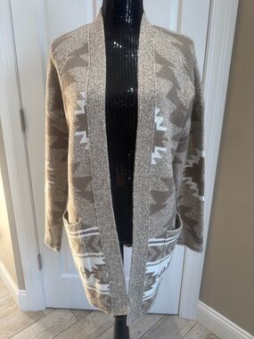Beige Aztec Open-Front Women’s Cardigan Sweater